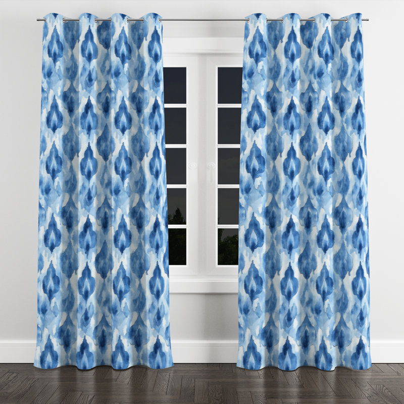 Rideaux de fenêtre Coastal - Rideau à œillets ikat bleu plage - 1 panneau, L 52 po x L 63 po, Œillets argentés