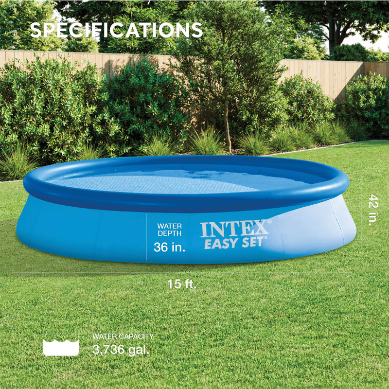 Intex Easy Set Inflatable Kid Swimming Pool Only, 15' W x 42" H