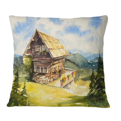 Peaceful Landscape With Old Cottage During Summer - Country Printed Throw Pillow