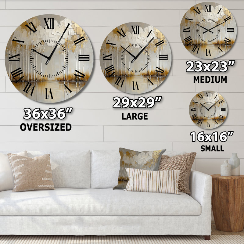 Horloge murale rustique silencieuse en métal Modern Forest Horizon II, Surdimensionné