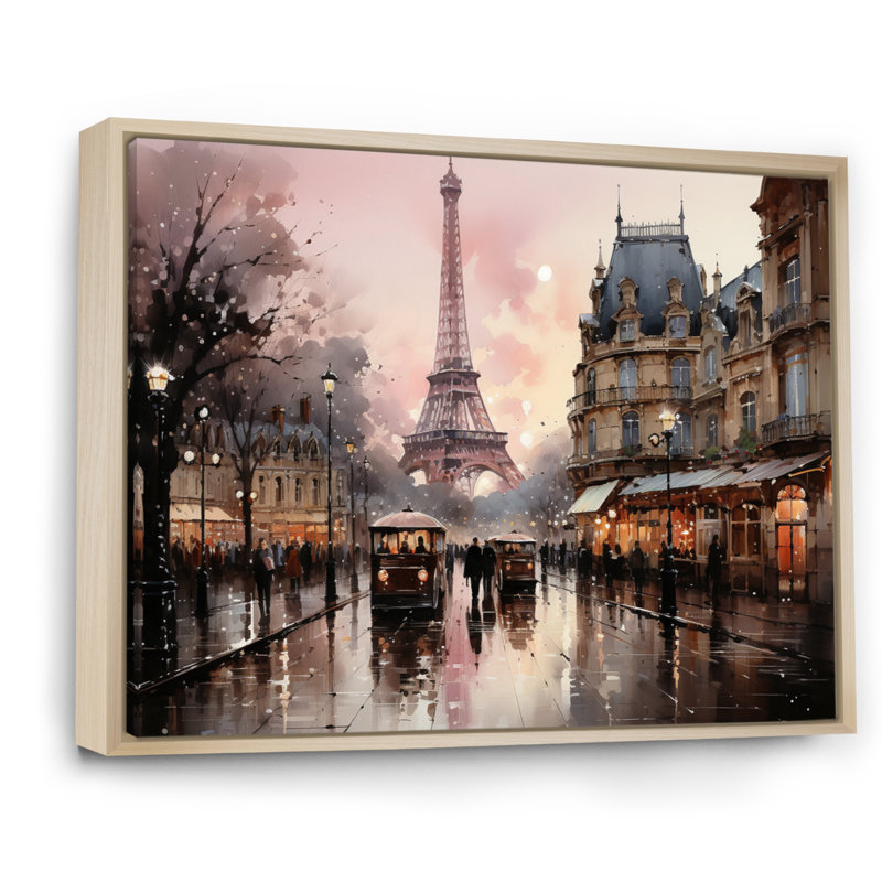 «Pink Twilight Rendezvous In Paris I», art mural de Paris pour le salon, H 30 po x l 40 po, Reproduction avec cadre flottant