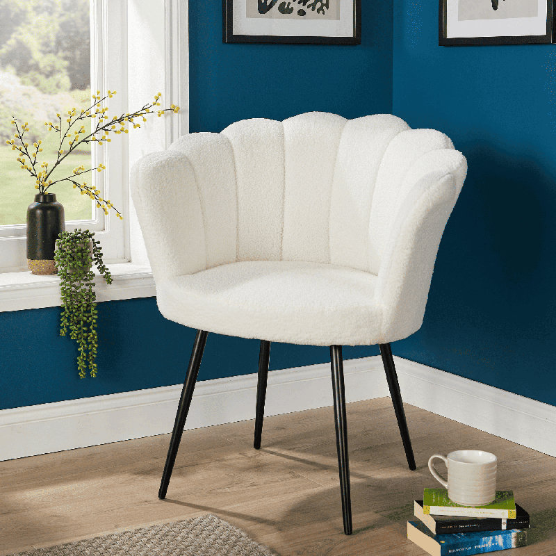 Afifah Scallop Barrel Occasional Accent Chair, White