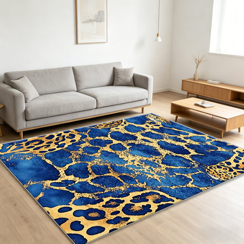 Leopard Print Blue Gold   area rugs for Living Room, Soft and Comfortable, Suitable for all seasons, easy to maintain, machine washable Indoor floor mat, Under Table Farmhouse suitable for Bedroom, Dining Room, Study,  Balcony, Home Decor Patio