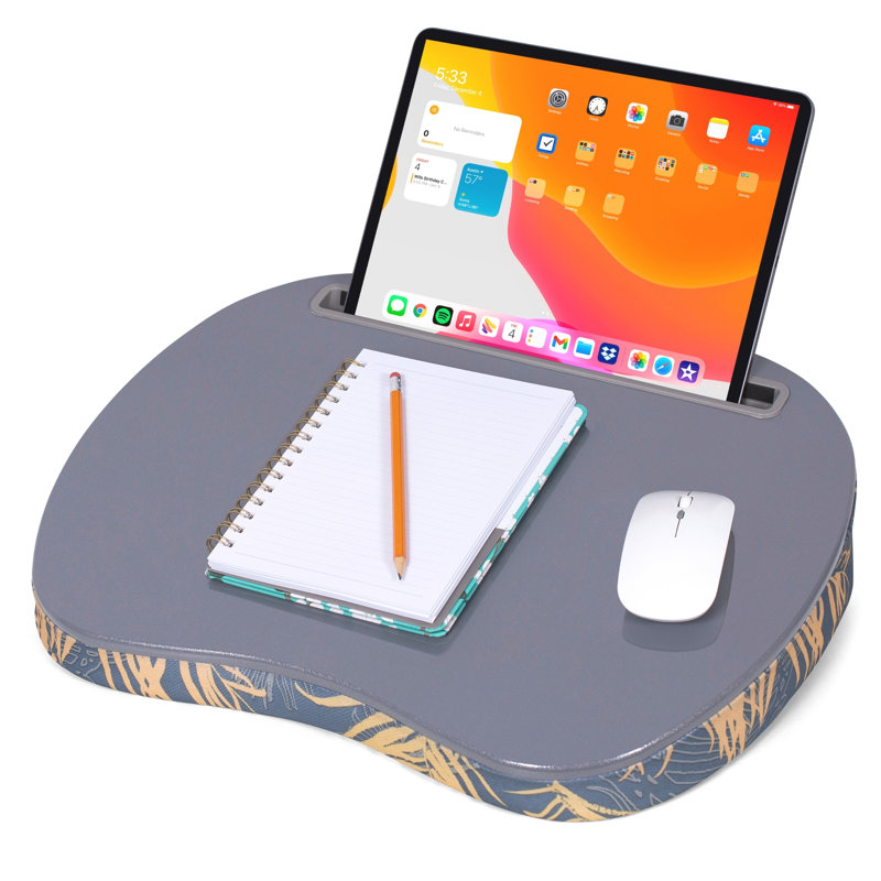 Bureau d'ordinateur portable pour ordinateur portable et d'écriture - Gris tropical - Accessoires de support pour ordinateur portable - Plateau pour bureau personnel - Work From Home - Canapé pour voiture