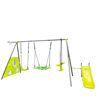 Ensemble de balançoire à six fonctions XNS052 vert et bleu avec balançoire filet