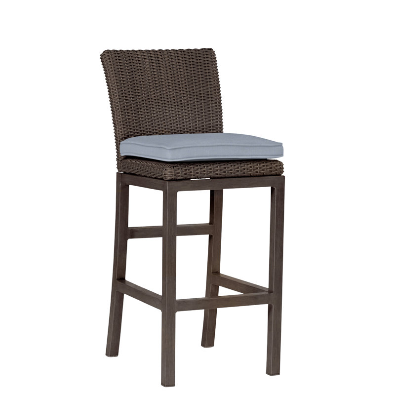 Rustic 30.5" Patio Bar Stool with Cushion, Welt, Slate Gray, Arbor Chambray Dove Sunbrella®