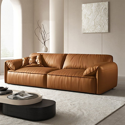 Orange Genuine Leather Modular Sofa cushion Loveseat