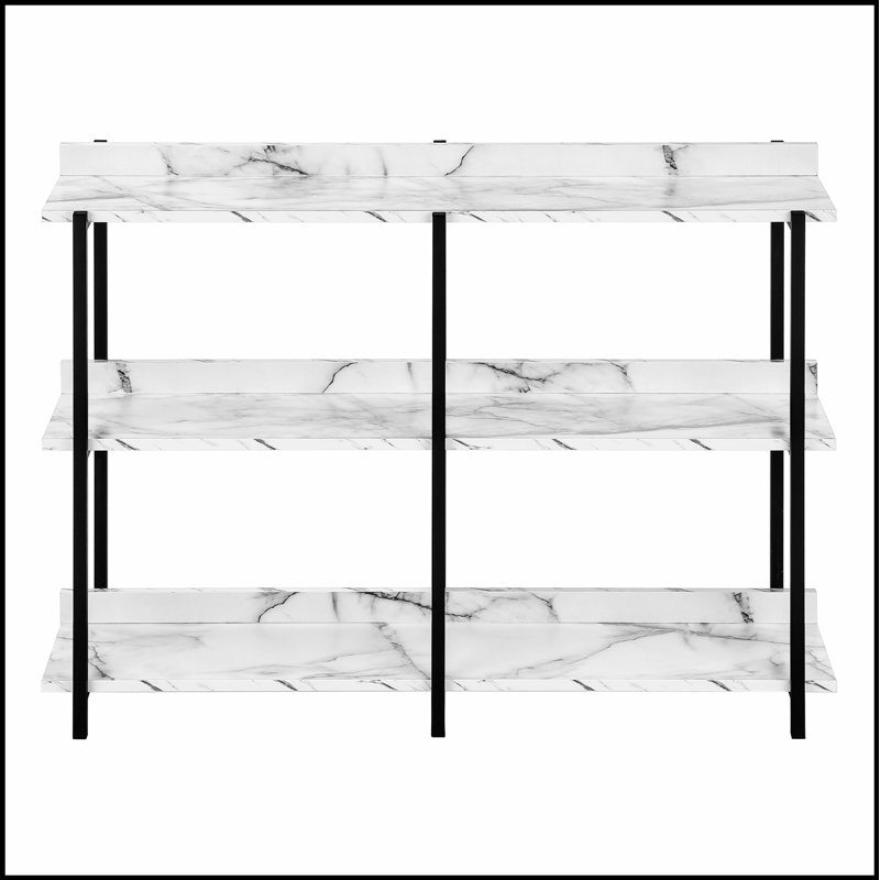 Console étroite en stratifié d'aspect marbre blanc et métal noir pour vestibule et canapé, Blanc