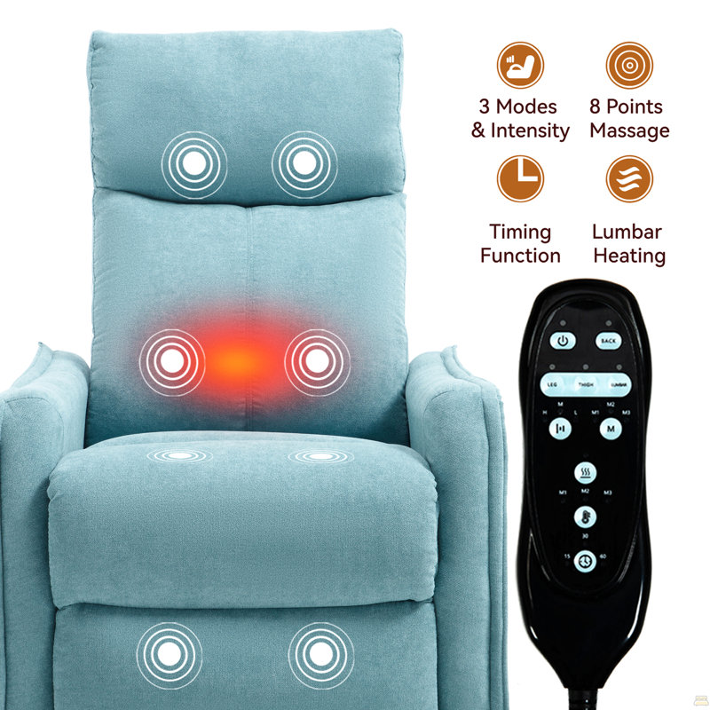 Fauteuil inclinable manuel chauffant chauffant avec fauteuil à bascule et pivotant en tissu chauffant, bleu-vert