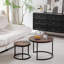 Modern Nesting Coffee Tables, Round Wood Effect MDF Tabletop with Black Metal Frame for Living Room-1656867539