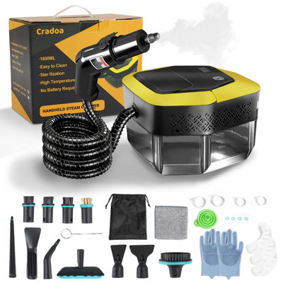 Nettoyeur à vapeur portatif pour usage domestique, cuiseur à vapeur portatif de 1800 ml avec 3 niveaux réglables, chauffage rapide de 15 s pour l'automobile, graisse, carrelage, plancher, coulis de cuisine, rayon de nettoyage de 19,6 pi - jaune