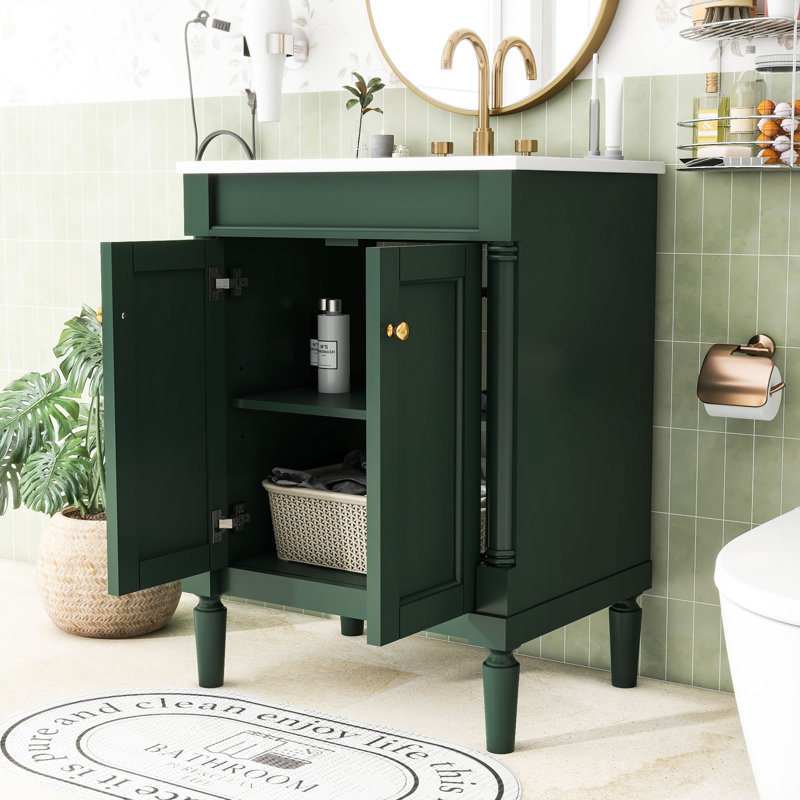Meuble-lavabo avec lavabo supérieur et armoire de rangement à 2 niveaux Clita, Vert