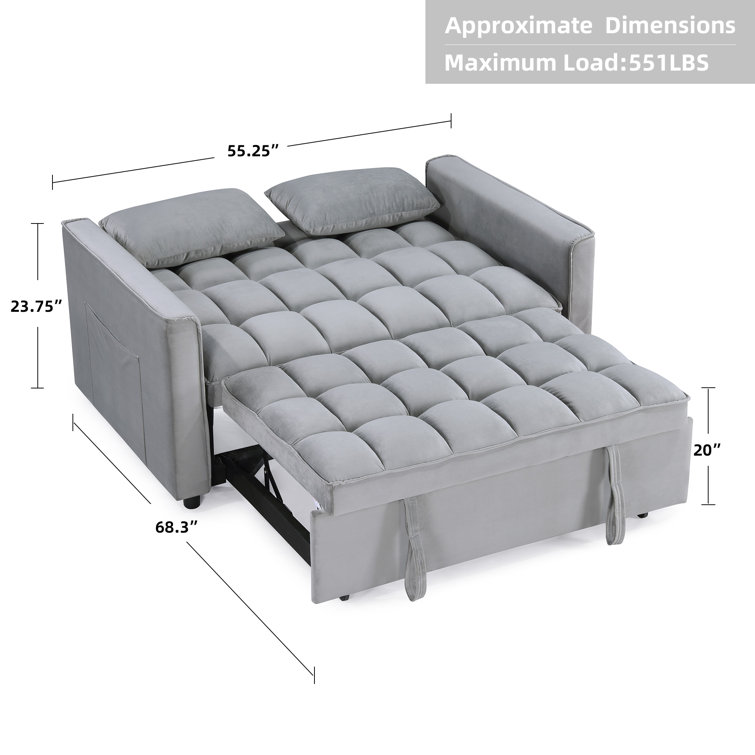 Yasirah 55" Wide Contemporary Solid Color Velvet Tufted Back Twin Sofa Beds with Pocket Storage