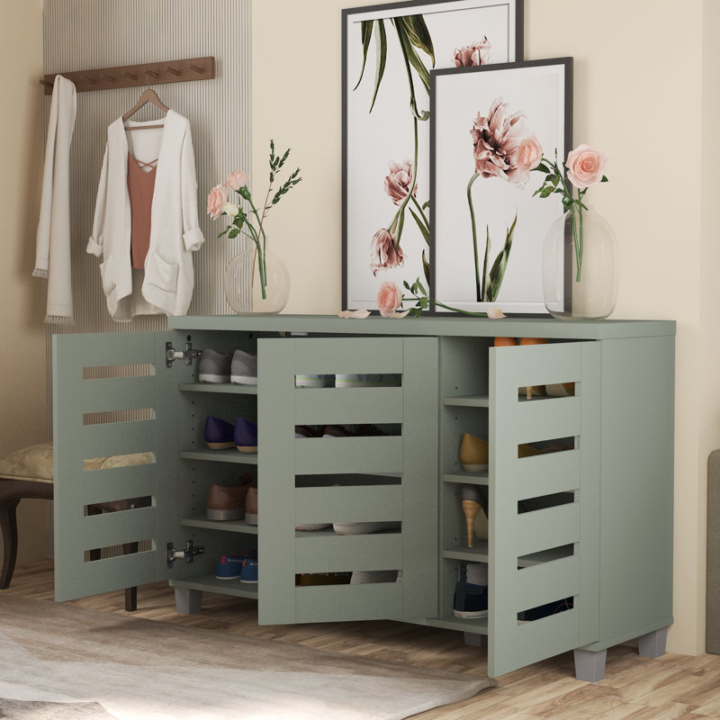 Millan 16 Pair Shoe Storage Cabinet, Sage Green
