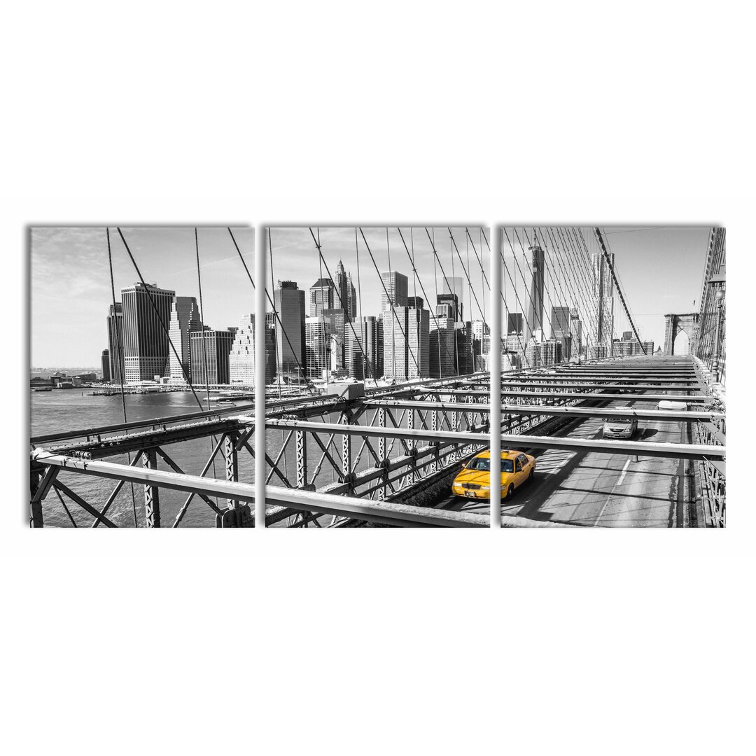 3-tlg. Leinwandbilder-Set Gelbes Taxi in New York auf Brücke