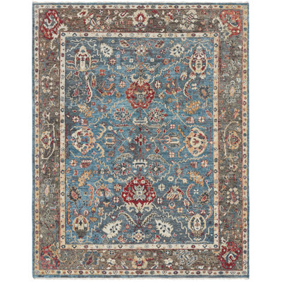 Hand Knotted Wool Area Rug in Blue