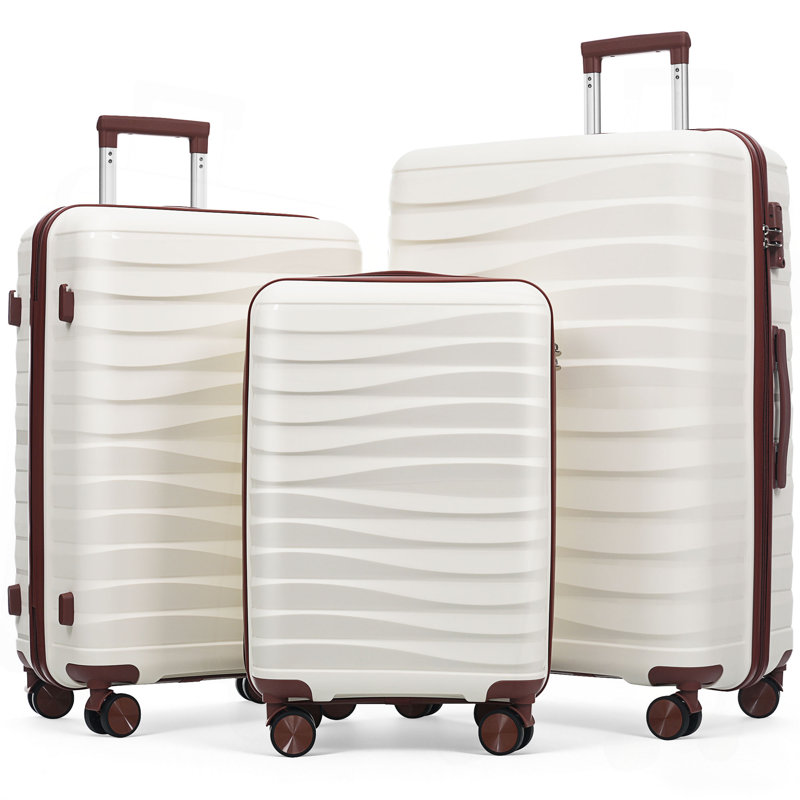 Ensemble de valises de voyage en PP de qualité supérieure, ensemble de valises à verrou TSA 3 pièces avec des tailles de 20, 24 et 28 pouces avec des roues pivotantes à 360 °
