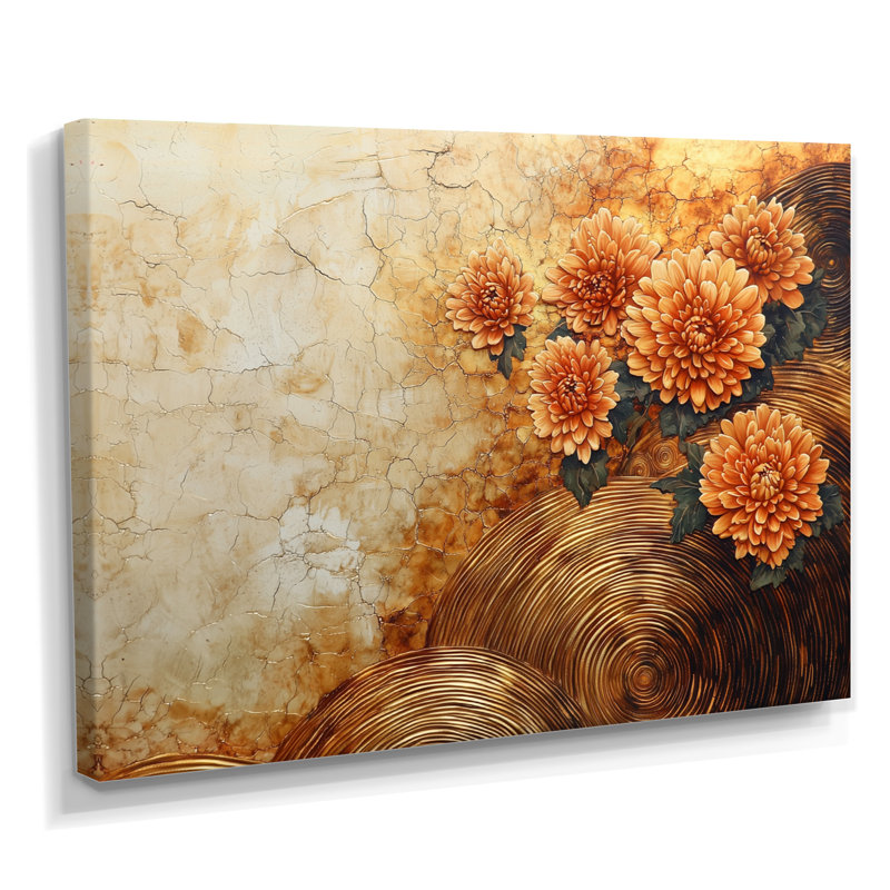 Fleurs d'automne de chrysanthèmes sur un plateau en bois, diapositive III, H 16 po x l 32 po, Toile tendue, Ne s’applique pas