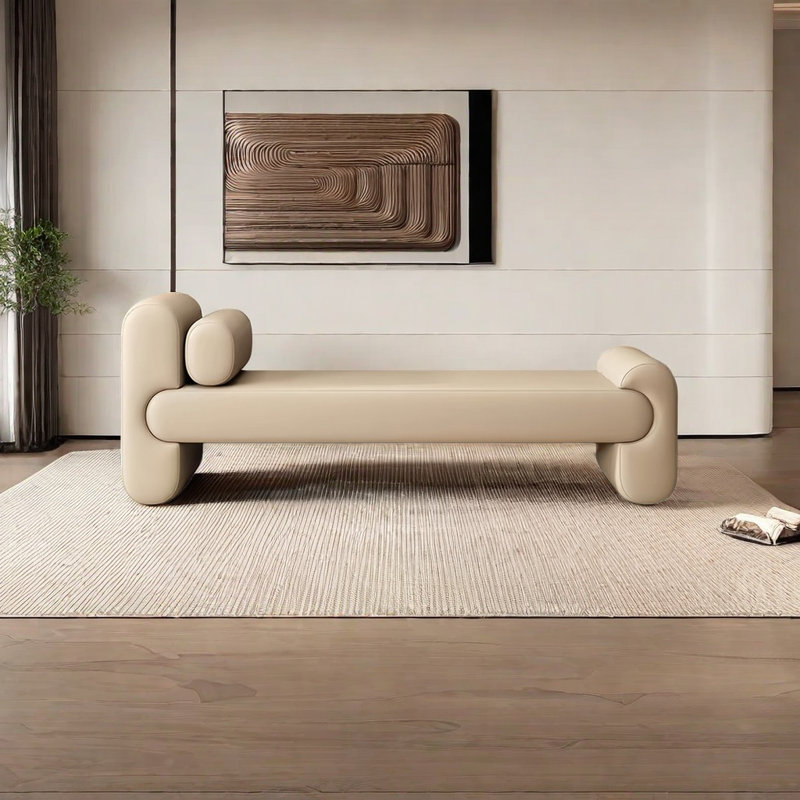 Banc de rangement Syniya, H 25,59 po x l 59,05 po x P 17,71 po, Crème