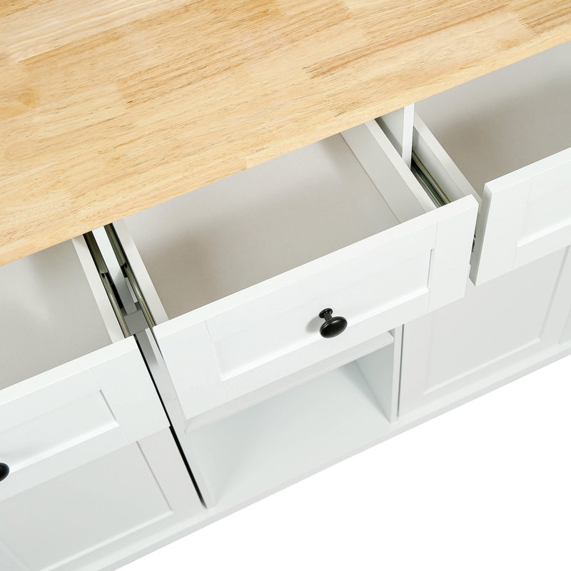 Kitchen Cart With Rubber Wood Drop-Leaf Countertop, White