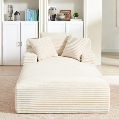 Méridienne blanche surdimensionnée, velours côtelé de haute qualité, coussin à ressorts, sans assemblage, confortable pour le bureau, fauteuil d'intérieur en velours côtelé de 88 lb, salon, ensemble, ensemble relaxant à 49,5 po de profondeur