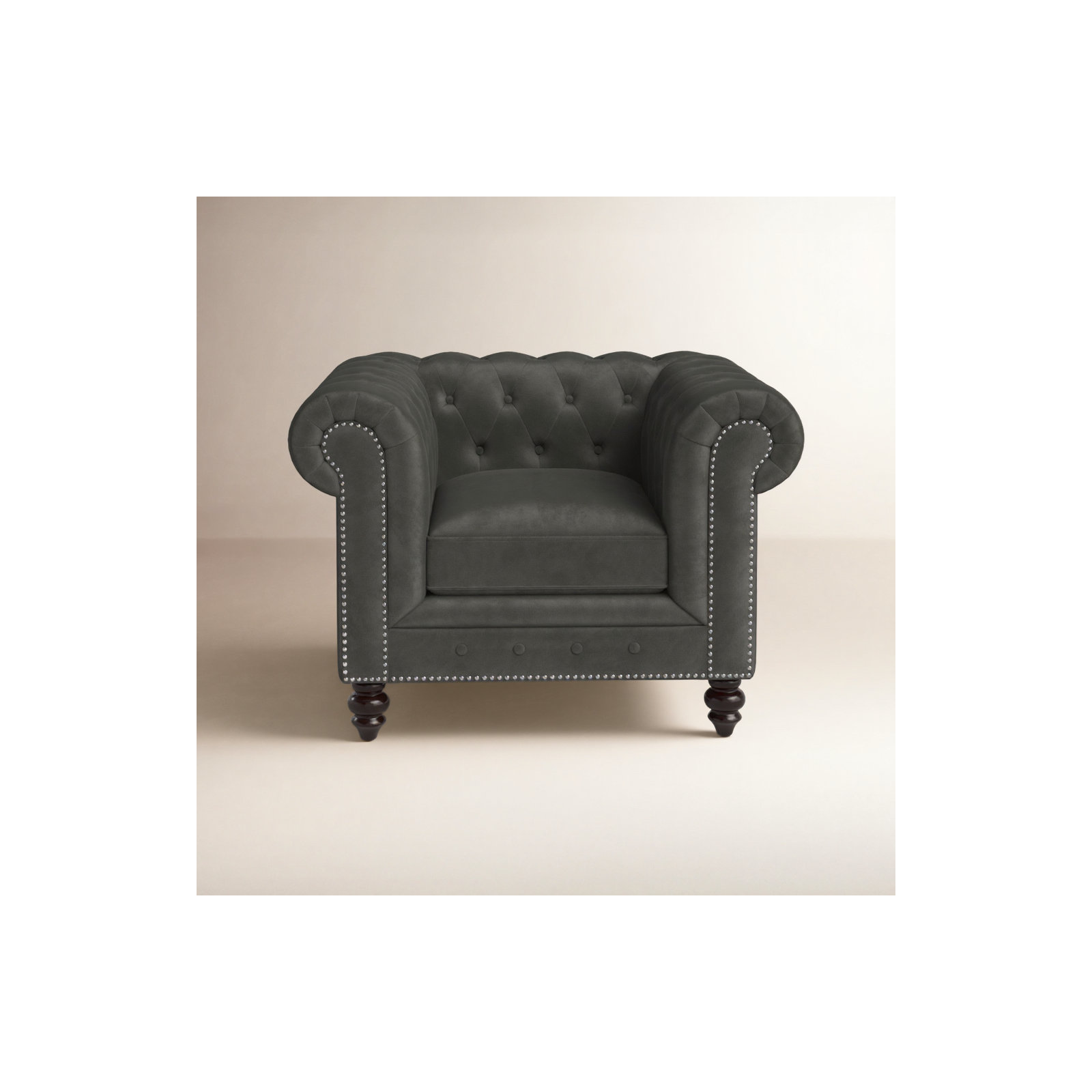 Ophelie Upholstered Chesterfield Chair, Smoke Grey Velvet