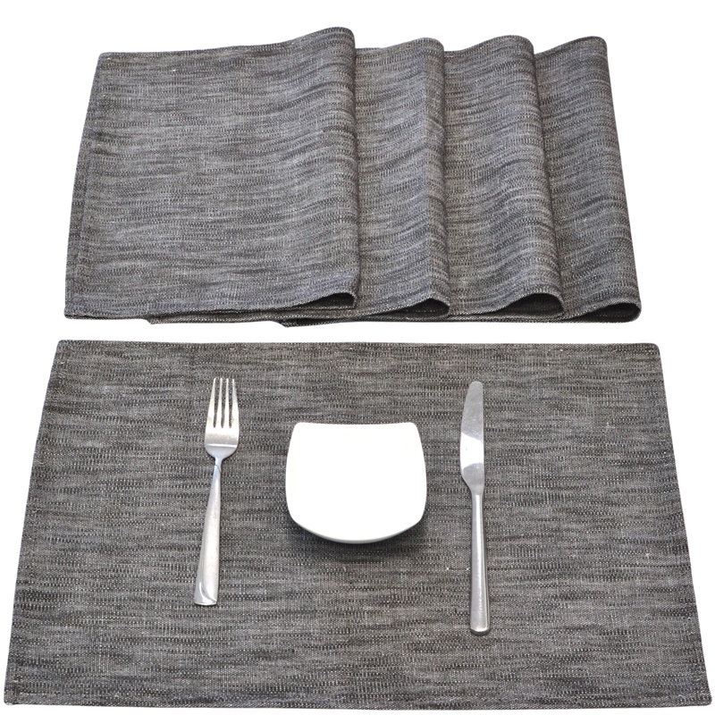 Dining Table Placemats Cotton Washable Woven Cloth Rectangle Place Mats  13"x20" (Set of 4), Gray 