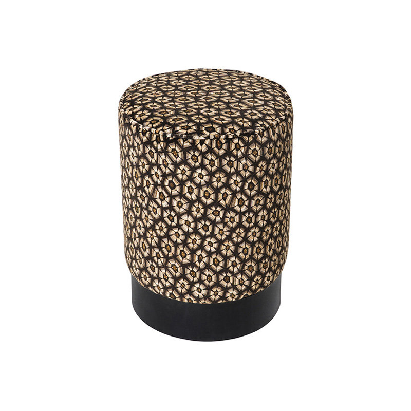 Ardmore Velvet Fabric Pouf on Black Metal Base, Silver