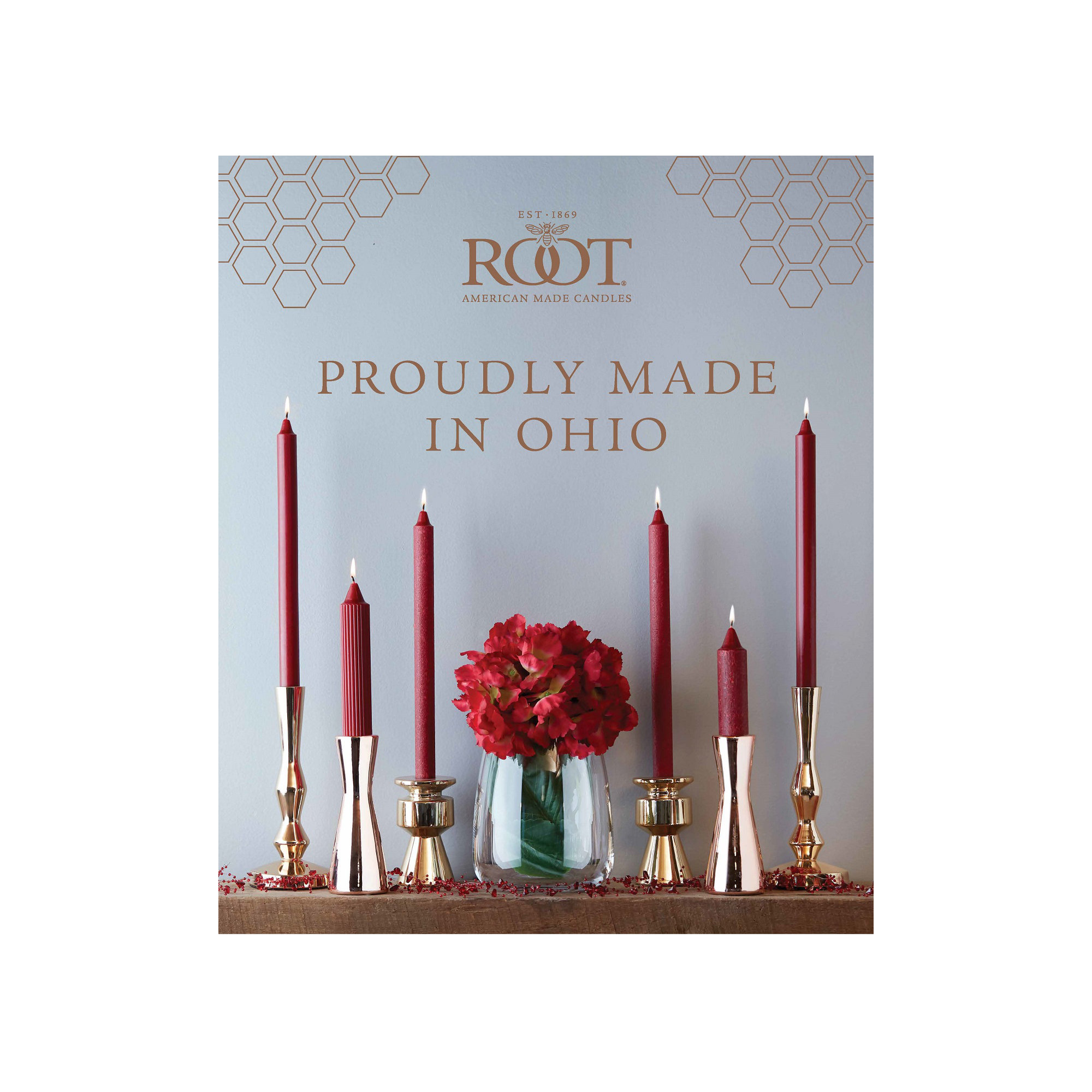 Grecian Collenette Unscented Taper Candle, Garnet, 7" H x 1.25" W x 1.25" D