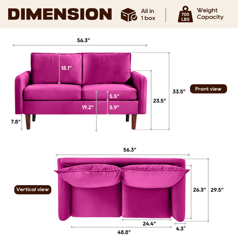Causeuse Hessville, Velours aubergine