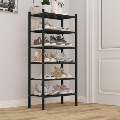Modern Stackable Bamboo Shoe Rack 10.7"X18.1"X35" - 6 Tier, Black Wood Finish For Entryway