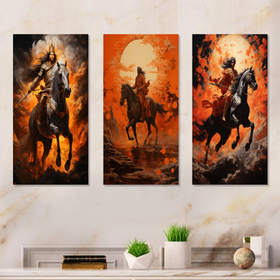 Hindouisme Suryas Dawn orange - ensemble de 4 décorations murales de l'hindouisme
