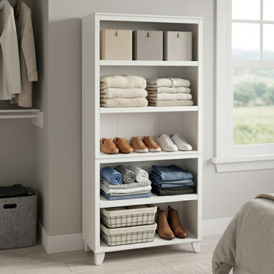 64.25”H 5-Tier Bookcase with Raised Legs, White Freestanding Open Shelf Storage & Display for Living Room, Bedroom, or Home Office