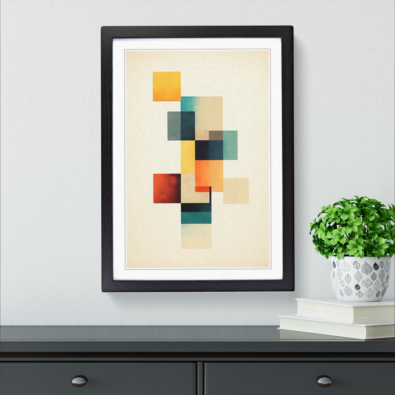 Minimalist Geometric - Single Picture Frame Print on Wood, 64cm H x 46cm W x 2cm D, Black