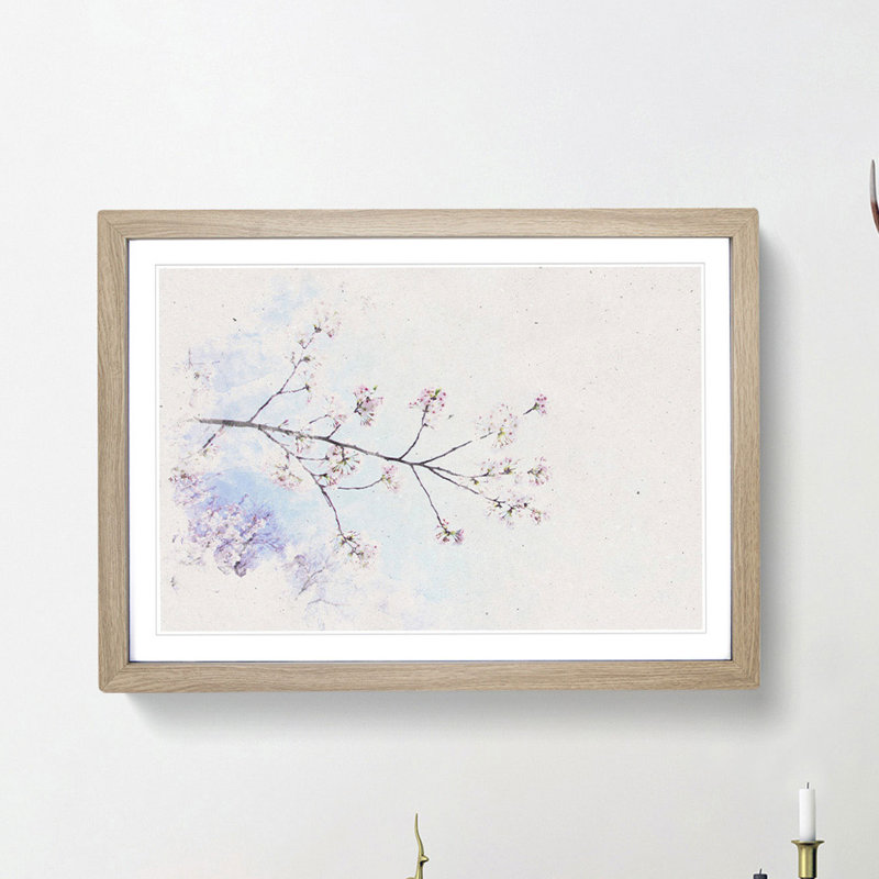 Pink Cherry Blossom Tree in Sunlight - Framed Print, 62cm H x 87cm W x 2cm D, Oak Framed