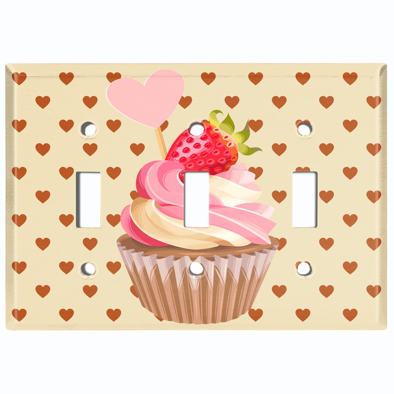 Plaque murale à 3 interrupteurs à bascule Strawberry Cupcake