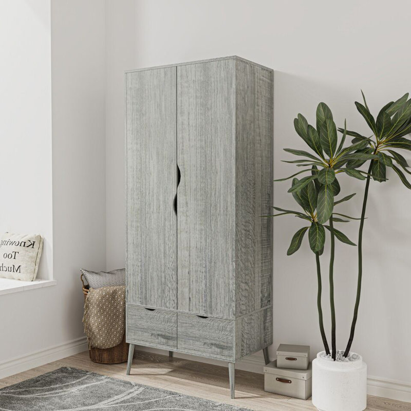Hortencia Solid Wood Wardrobe, Ash Grey