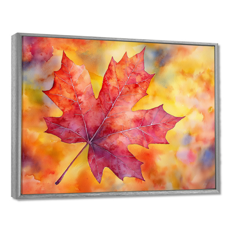 Automne, feuille d'érable I - feuilles, art mural, H 34 po x l 44 po, Avec cadre, Argent argent