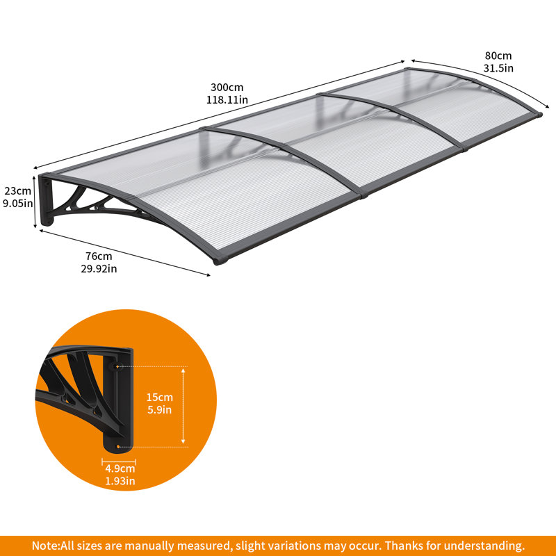 Polycarbonate Door & Window Canopy Awning, UV-Resistant Outdoor Shelter with ABS Brackets for Porch, Patio & Entrance, Rain & Snow Protection