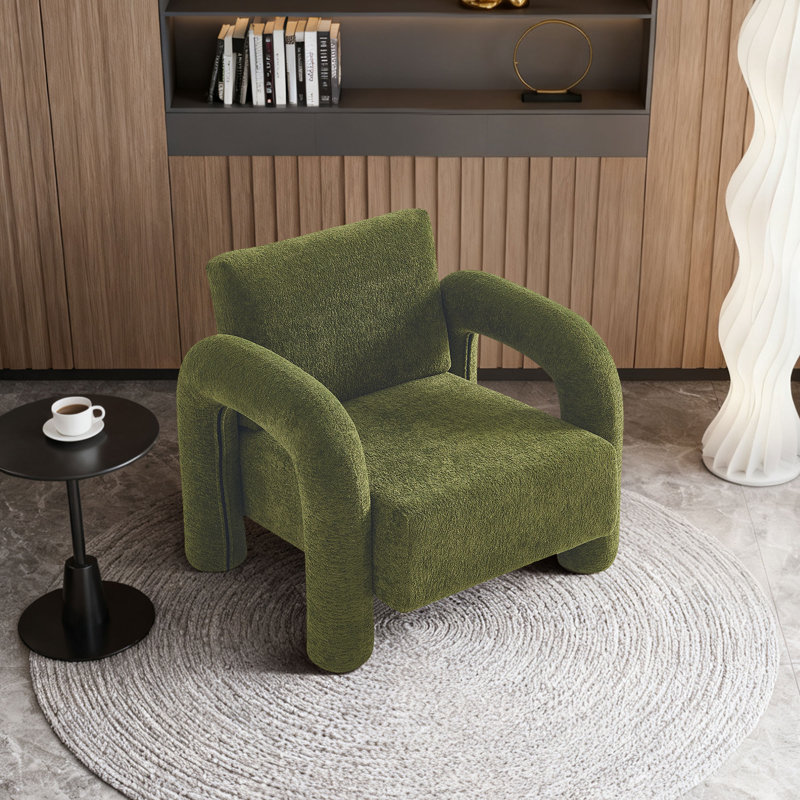 33.46'' 1-seater Ergonomic Sherpa Sofa – Upgraded Fabric, Solid Wood Frame & Curved Armrests For Small Spaces, Green