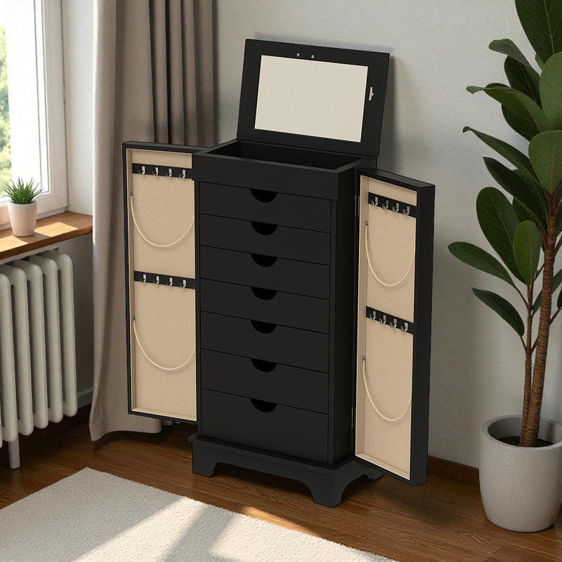 Armoire à bijoux avec miroir Harwant, Gris anthracite