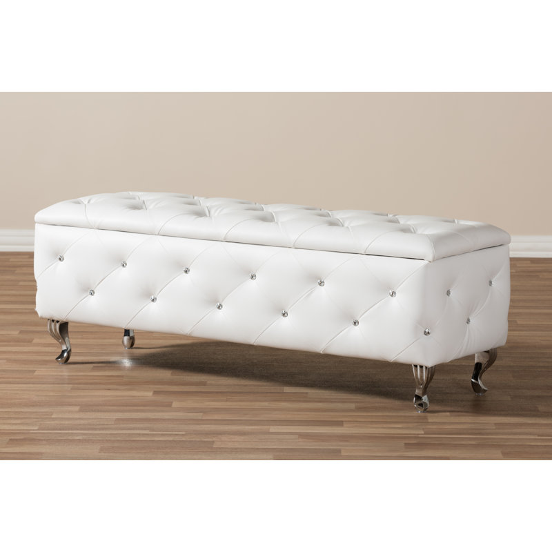 Faux Leather Ottoman, White Faux Leather