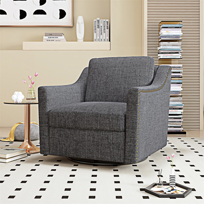 Fauteuil moderne pivotant, Lin de coton noir / gris