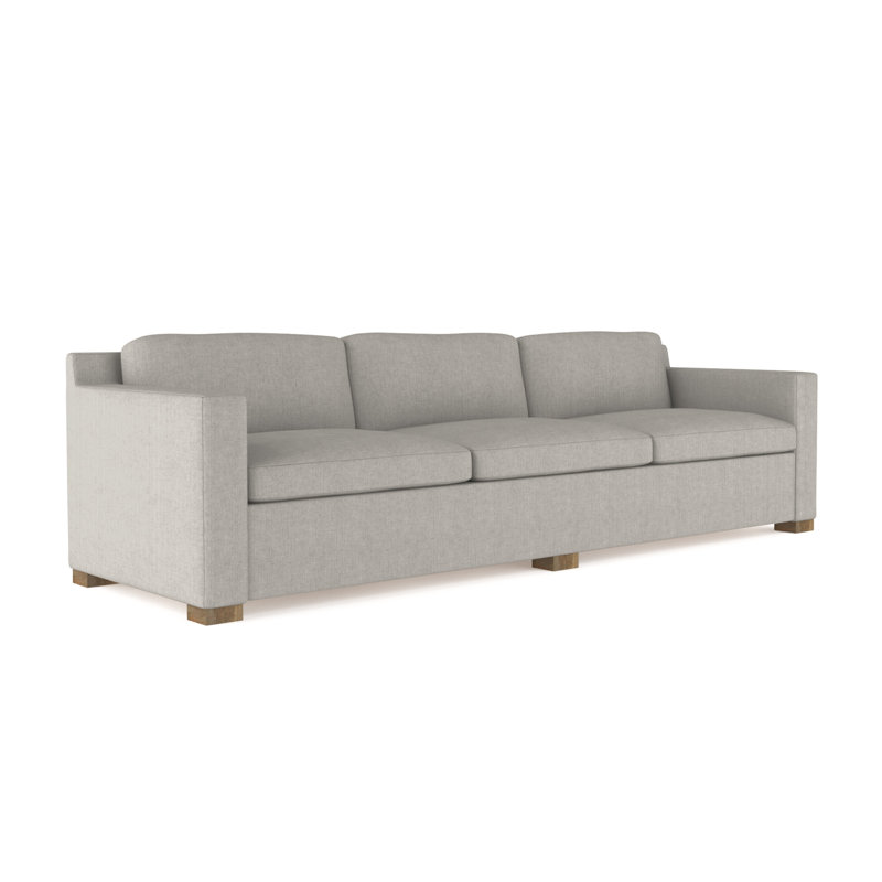 Canapé Mercer, H 33,5 po x l 120 po x P 39 po, Lin à tissage carré argenté, Patiné