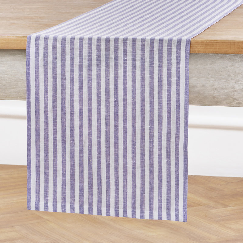 Amalfi Stripe - 100% Pure Linen Table Runner, 120" x 14", Violet/White