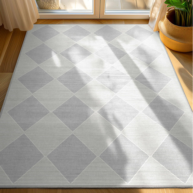 Kehr Basalt Grey Moroccan Diamond Flatwoven Rug – Easy Clean & Durable, Rectangle 9'10" x 7'10"