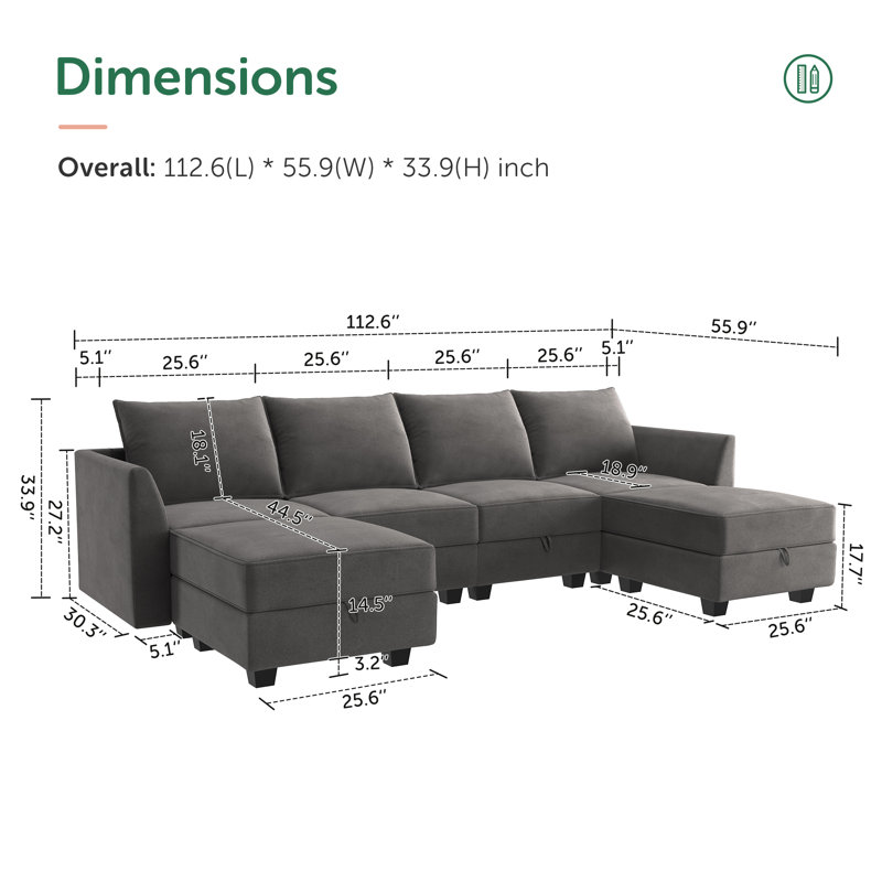 Tremee U Shaped Modular Sectional Upholstered Sofa Couch, Gray Velvet