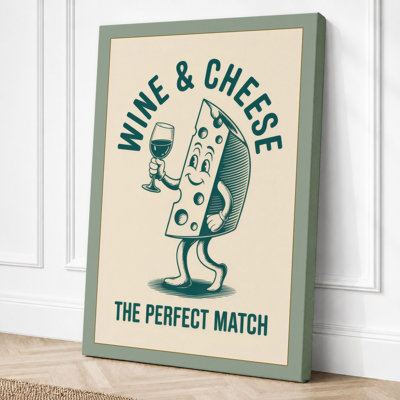 Wine and Cheese Match Retro - Wrapped Canvas