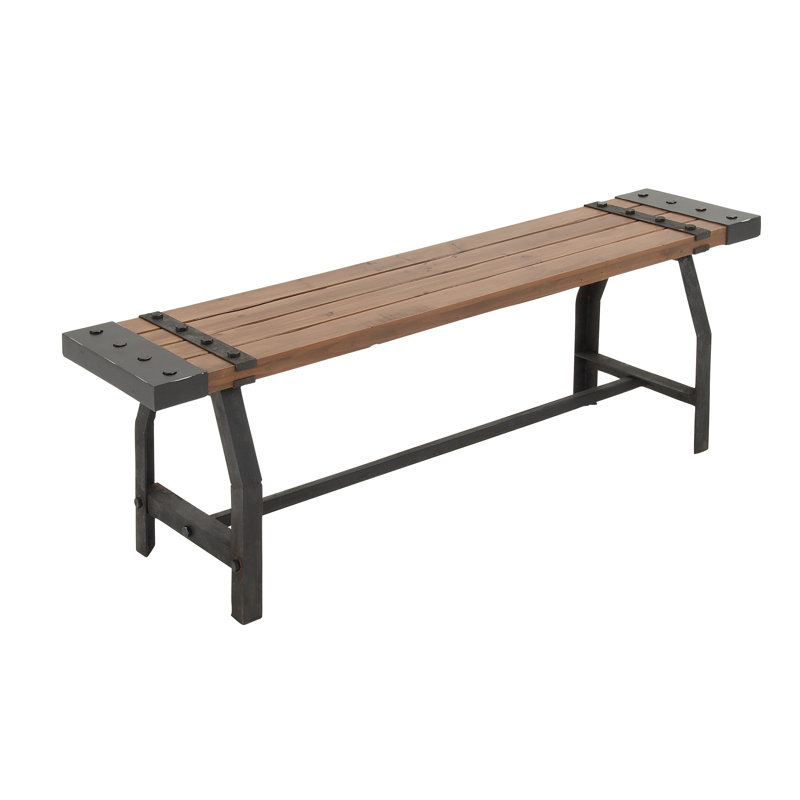 Rickey Wood Brown Bench with Black Metal Base and Studs