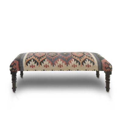 47" Brown Red And Natural Black Leg Southwest Upholstered Bench
